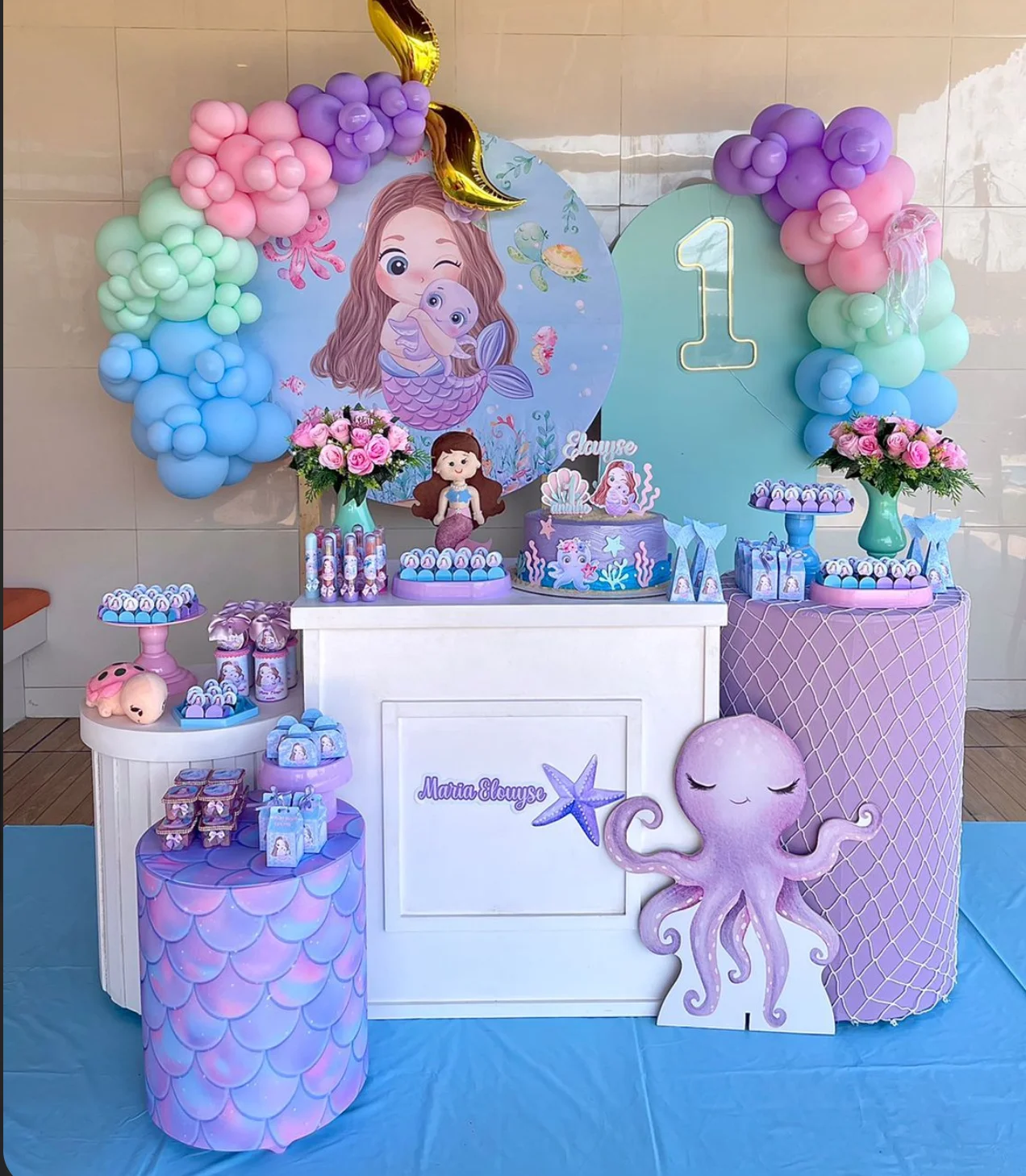 ليتل ميرميد KT بورد المحيط الحيوانات القواطع حفلة عيد ميلاد خلفية لحفلة استحمام الطفل ديكور صور الدعائم تحت البحر