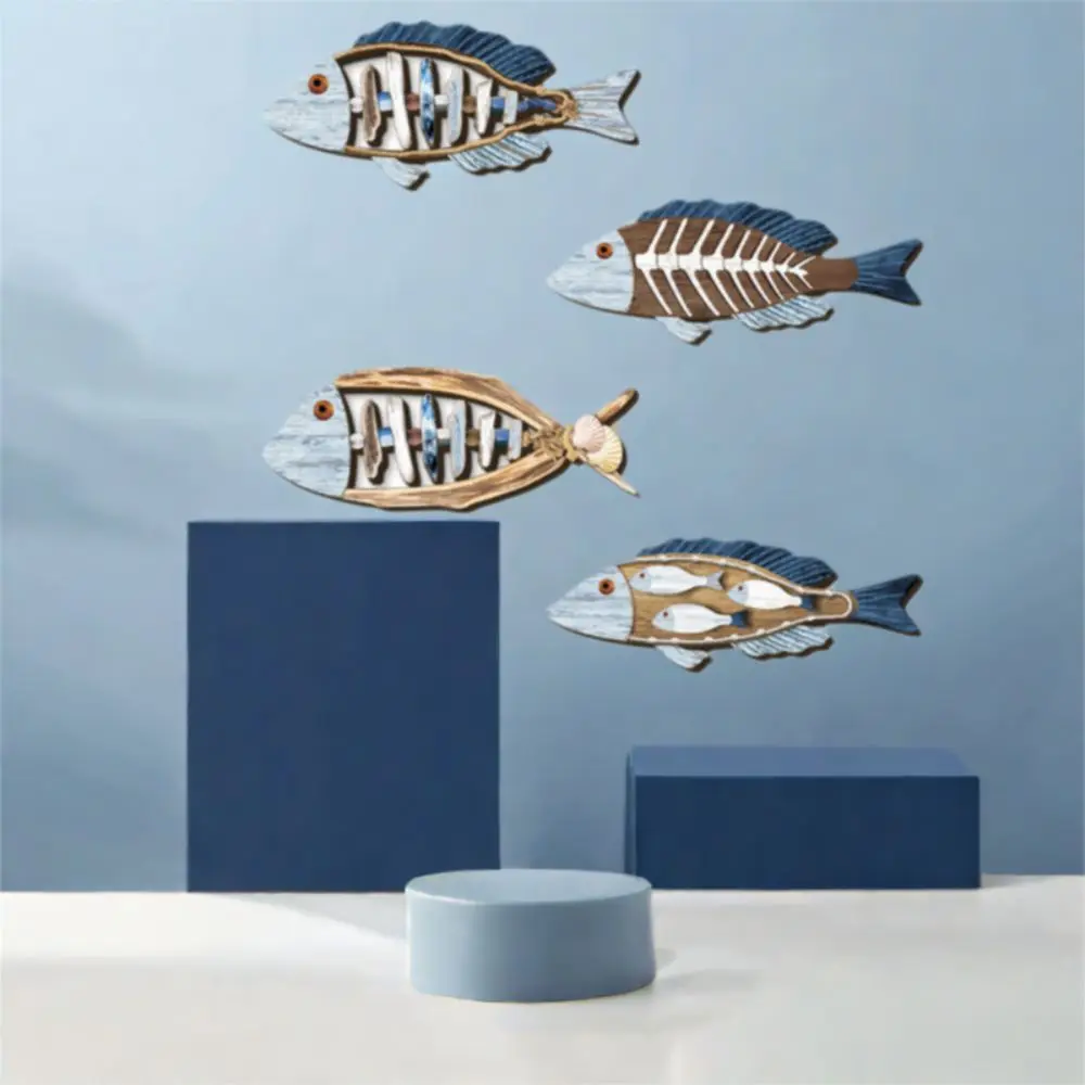 

Средиземноморская деревянная рыба, настенный декор, винтажная океанская серия, морская рыба, подвесной орнамент, ручная работа, забавный