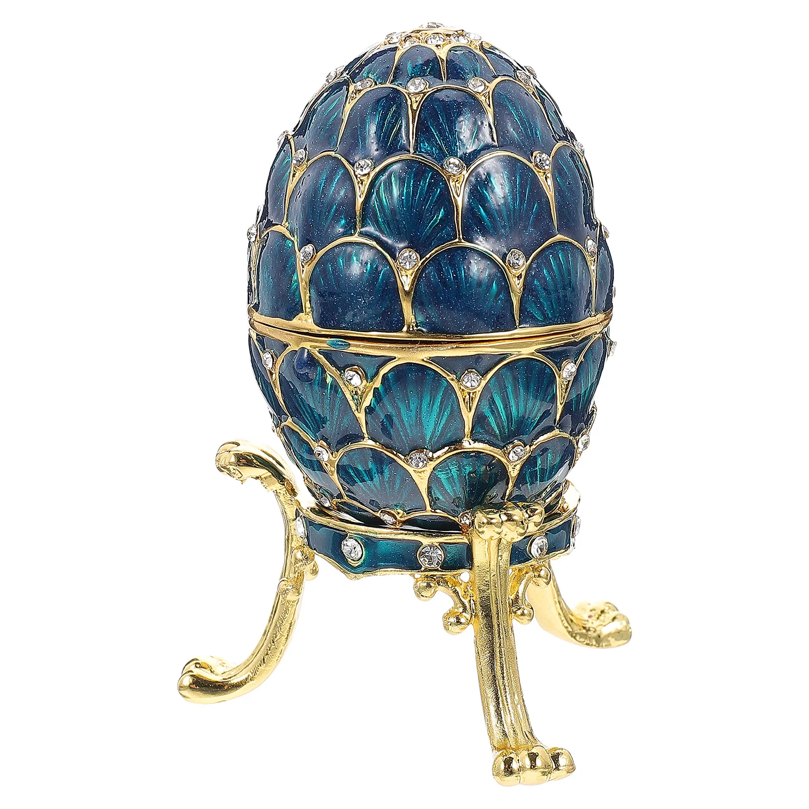 Egg Shaped Jewelry Box Alloy Trinket Case For Ring Necklace Storage Rhinestone Enameled Desktop Decor Organizer