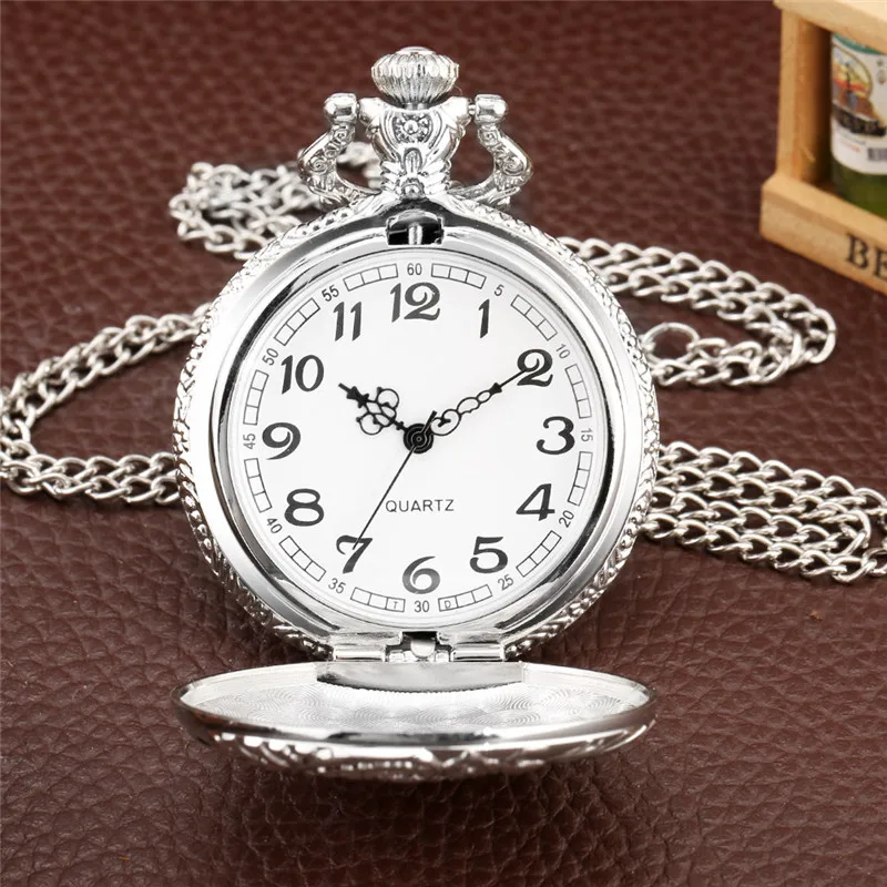 Montre de poche dorée pour homme, boîtier en alliage d'argent, design papa, mouvement à quartz, horloge, collier Fob, montre à chiffres arabes