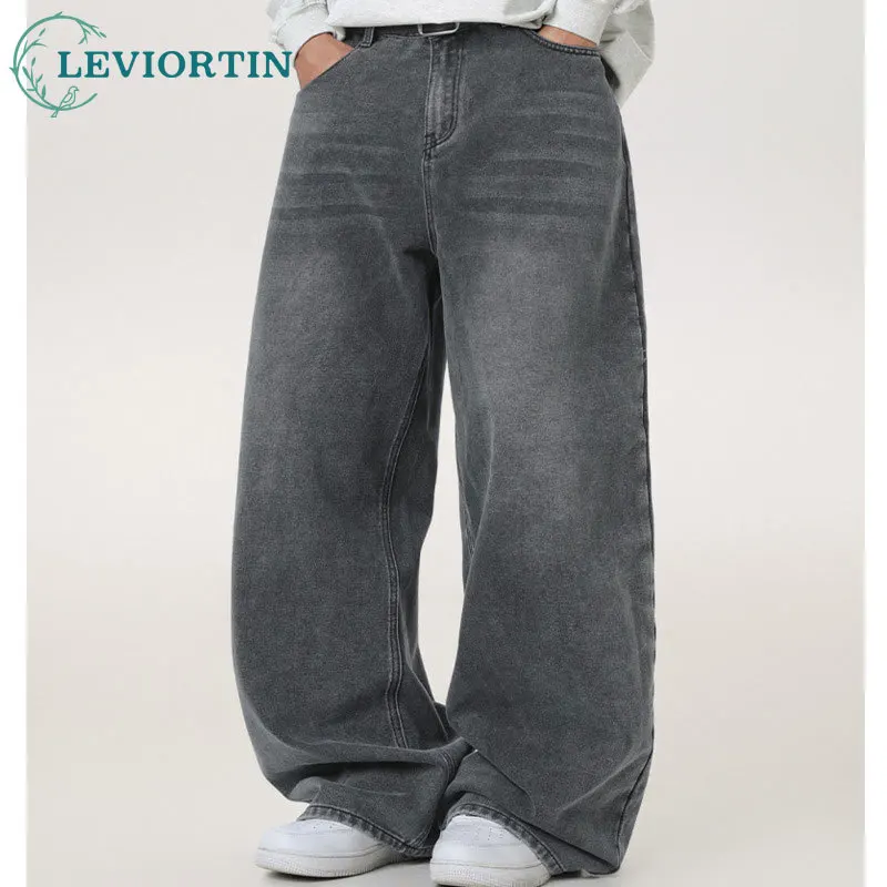 

2025 мужские весенние новые стильные американские ретро базовые универсальные прямые силуэты свободные повседневные потертые уличные ковбойские брюки