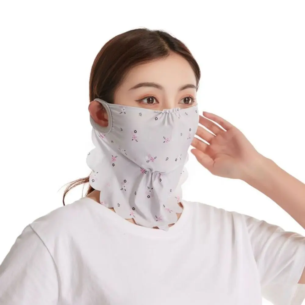 UV Protection Ice Silk Mask Summer Face Scarves Sunscreen Veil Face Gini Mask Face Mask Flower Pattern Face Cover Sports