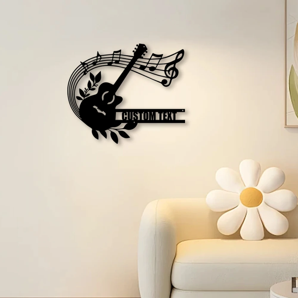 

1pc new guitar with music Metal Wall Signs Iron Wall Plaque For Kids Room Living Room Home Decor