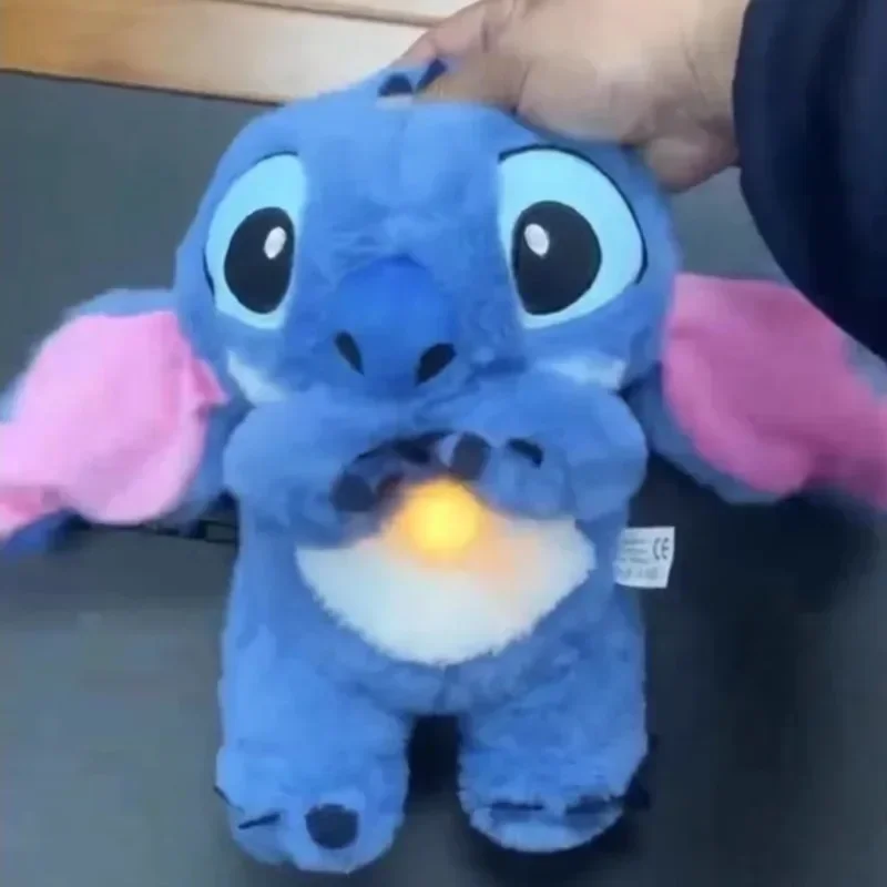 Disney Stitch Baby Sleep Companion Sound Soothing Music Kawaii Plush Toy with Airbag Breathing Light Doll Breathing Toy Gift