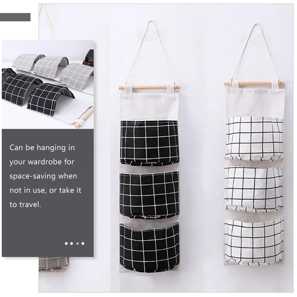 

3pcs Wall Bags Cotton Linen Multi-Pocket Hanging Organizer Pouches For Bathroom Bedroom Closet Space-Saving Storage Bag Linen