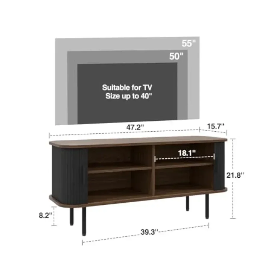 47 Modern Fluted TV Stand for TVs up to 60 Inch, Living Room Gaming Entertainment Center, MDF Wood in Matte Black, Tambour Slat