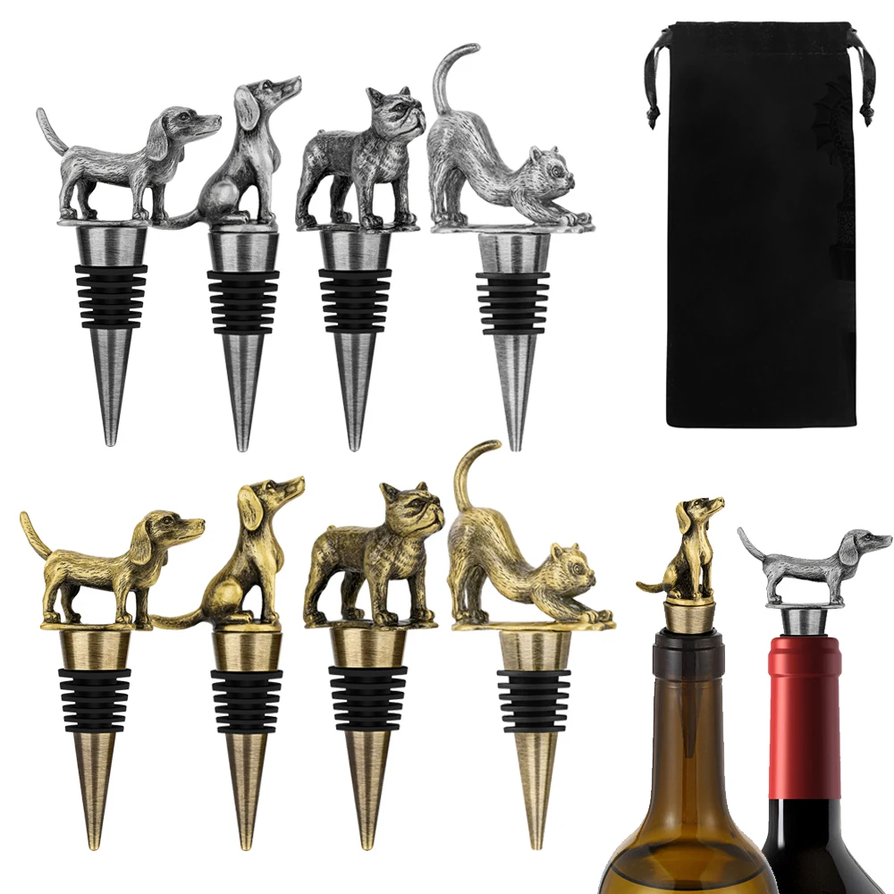 Charming Bottle Stoppers Wine Gift Bronze/Grey Black Dog/Cat Decoration Metal Wine Stoppers Champagne Vacuum Seal Bottle Plug