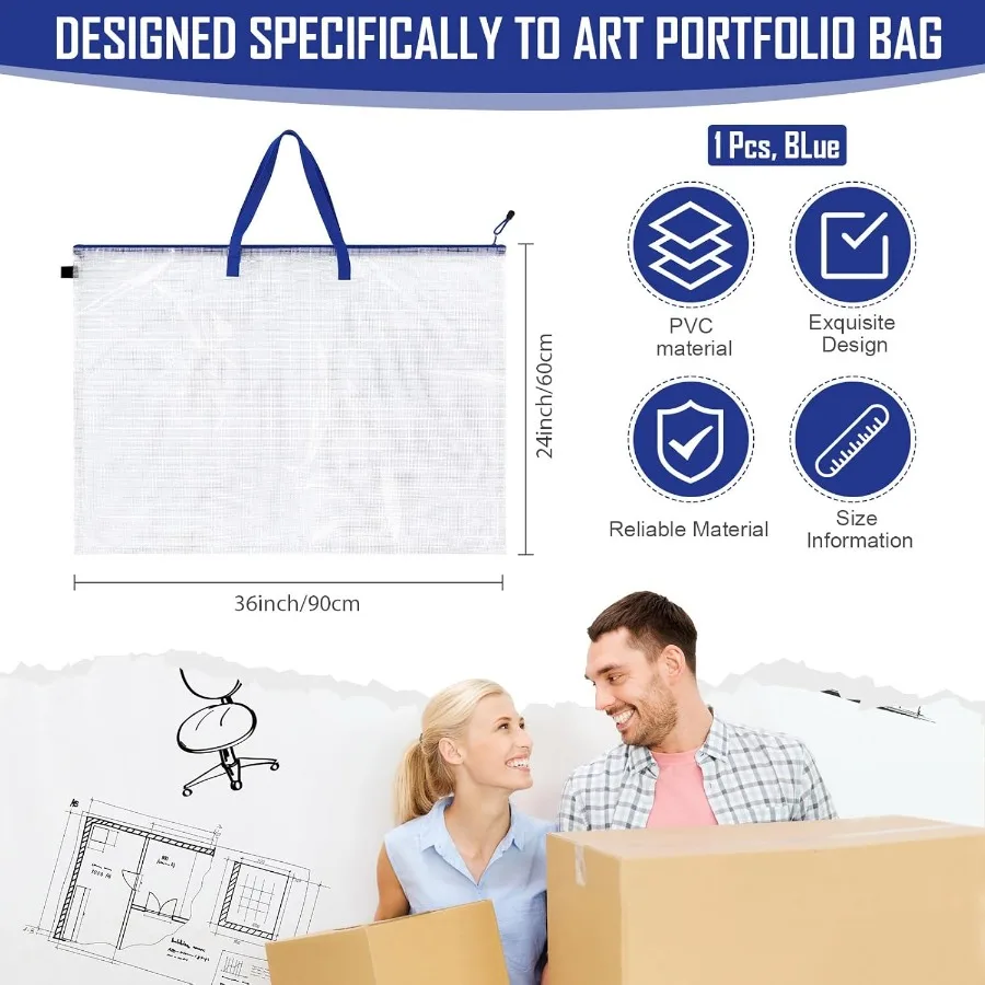 Cunno Custodia per portafoglio artistico da 3 pezzi Borsa portaoggetti artistica grande da 24 x 36 pollici con cerniera e maniglia per organizer trasparente per la scuola posteriore