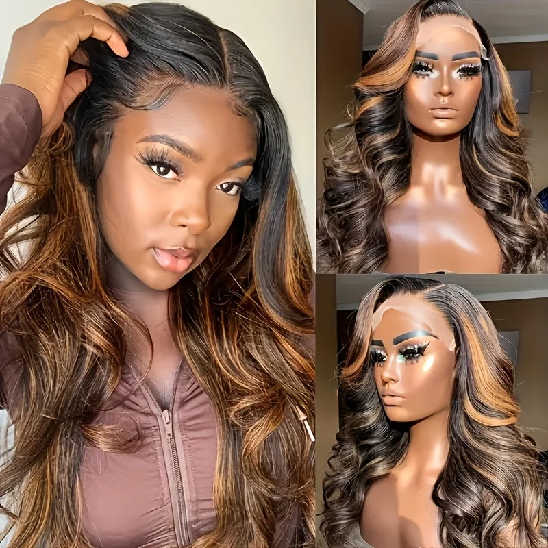P1B30 Body Wave Highlight Ombre Human Hair Wigs 230 Density 13x6 HD Lace Frontal Wigs Pre Plucked Brazilian 13X4 Lace For Women view 3