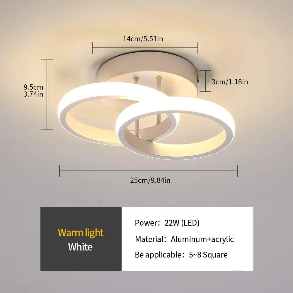 Modern Ceiling Lamp 22 W Indoor Ceiling Lights Double Ring Warm White Led Ceiling Light 3000K Ceiling Lamp for Bedroom