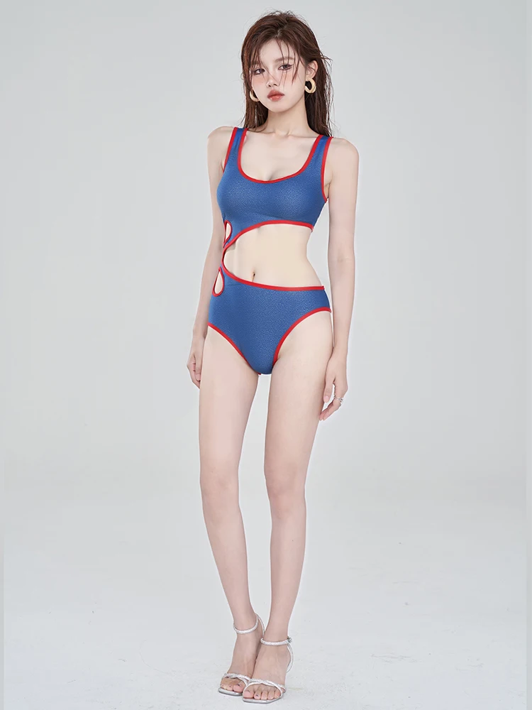 

Rolekar Speed Suit Swimsuit Women's Hollow out Slimming Fashionable Swimming Costume High Elasticity V-neck Removable Pad