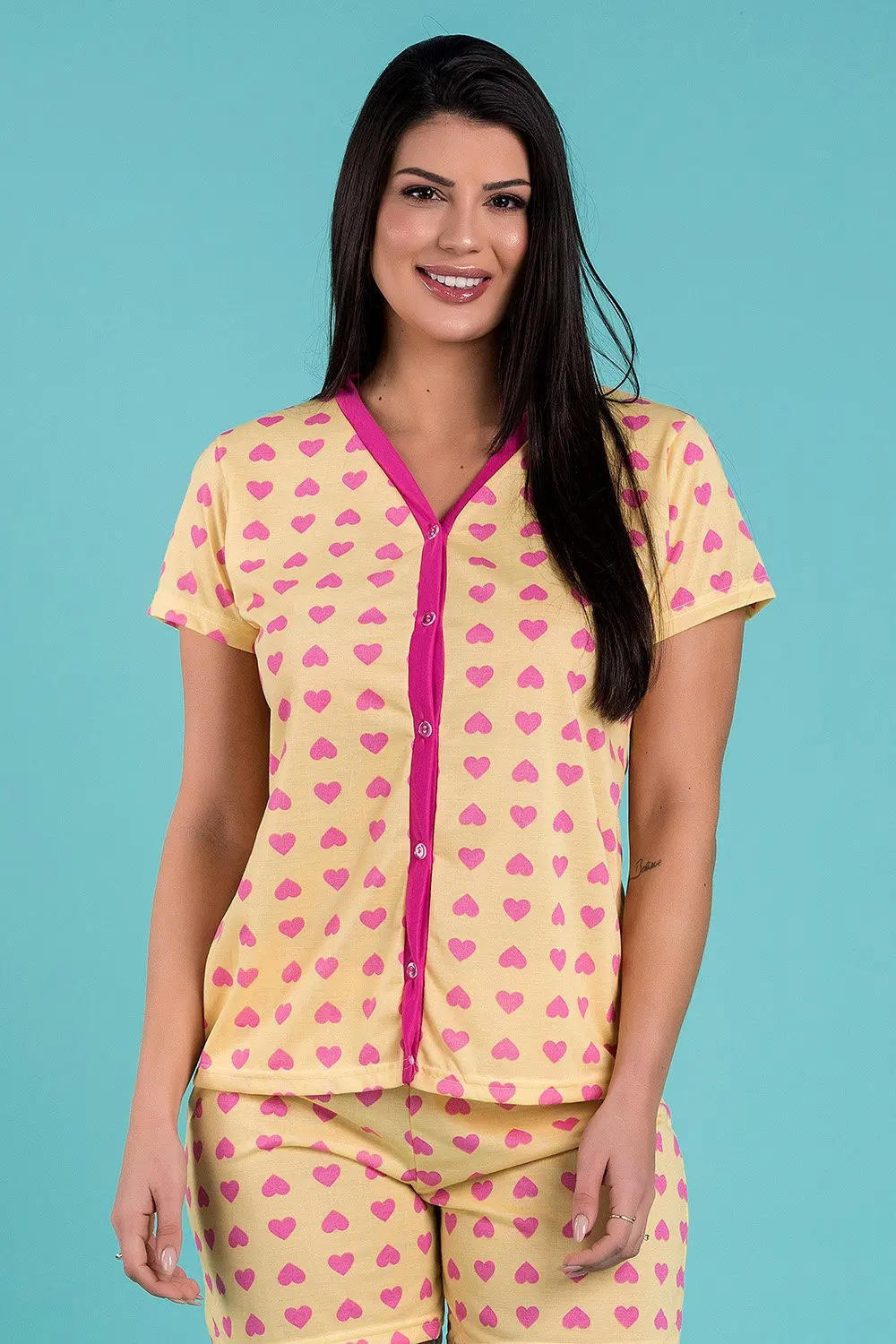 Women's Pajamas Heart Pink Opening With Buttons