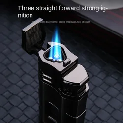 HONEST Metal Multifunctional Outdoor Windproof Butane Gas Lighter Turbo 3 Torch Blue Flame Straight Cigar Lighter Men's Gift