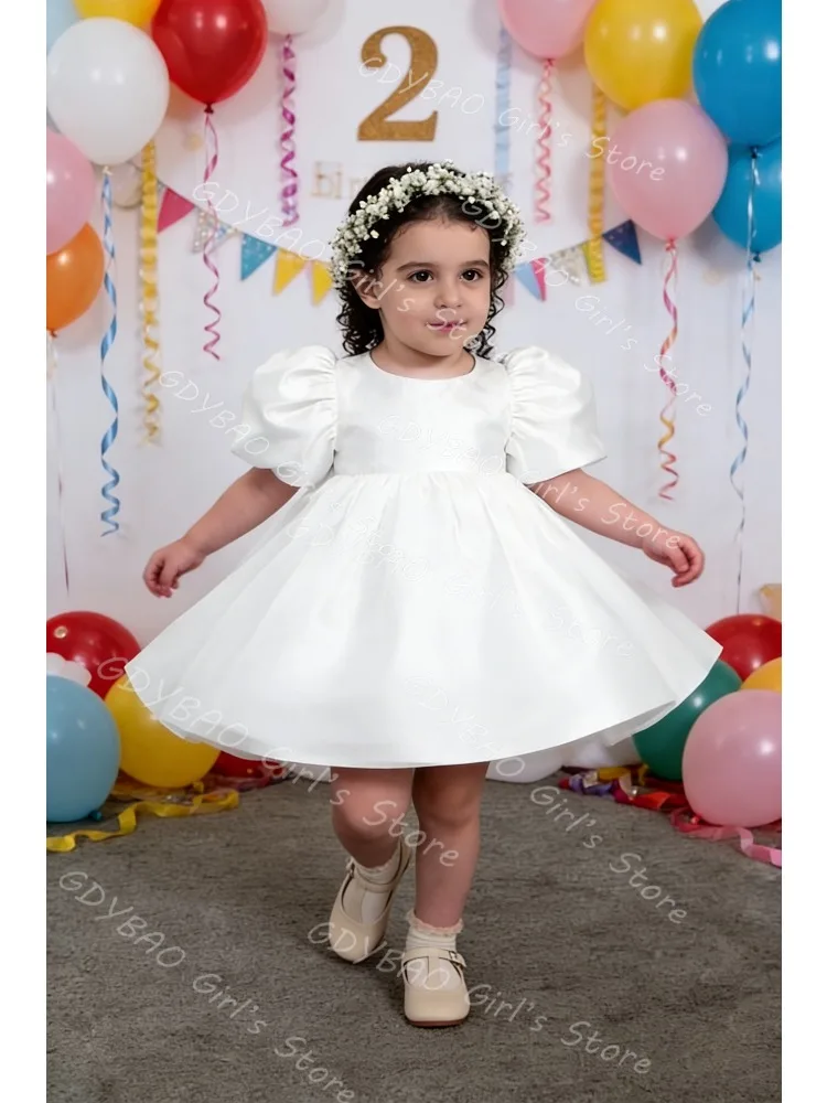 Baby Girls Birthday Dress  High Waist Puff Sleeves Flower Girl Dress Above Knee-Length Princess Communion Party Ball Gown Custom