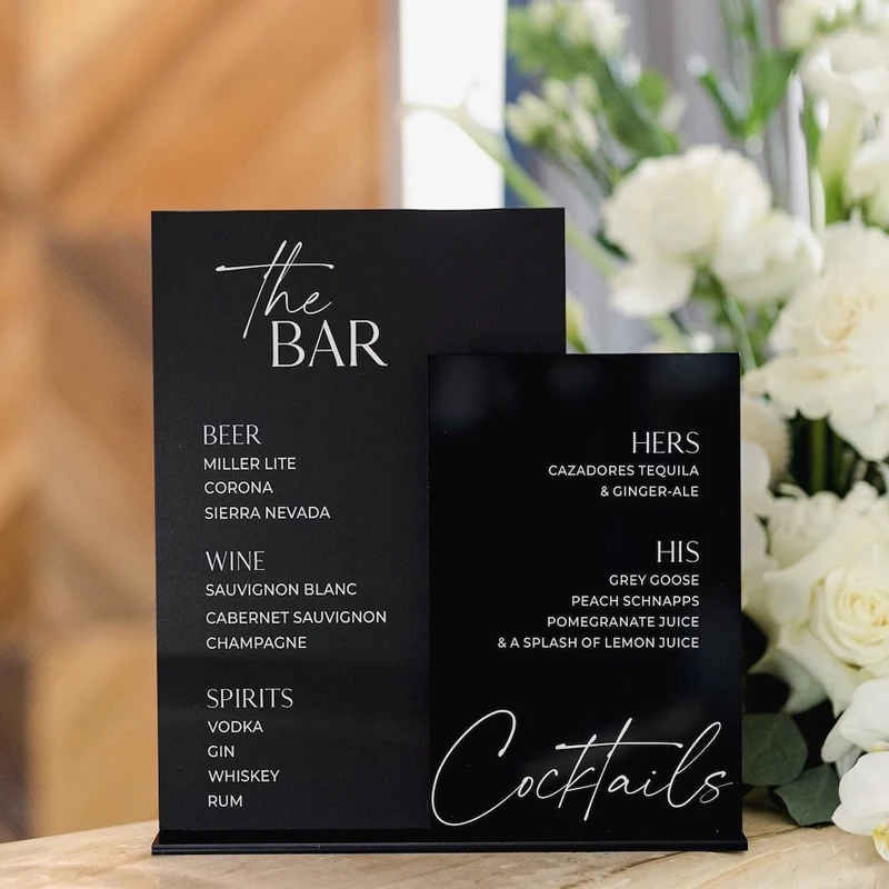 Black Acrylic Wedding Sign, Bar Signage, Wedding Signature Drinks Menu, Signature Cocktails Menu