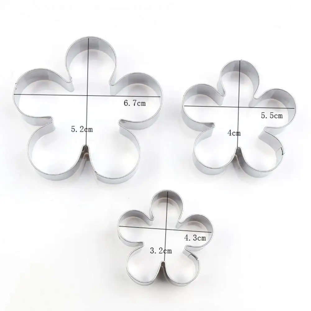 3Pcs/Set 3-5cm Flower Shape Cookie Cutters No Odor 430 Stainless Steel Rose Petal Biscuit Molds Fruit Egg Mould Baking Tools