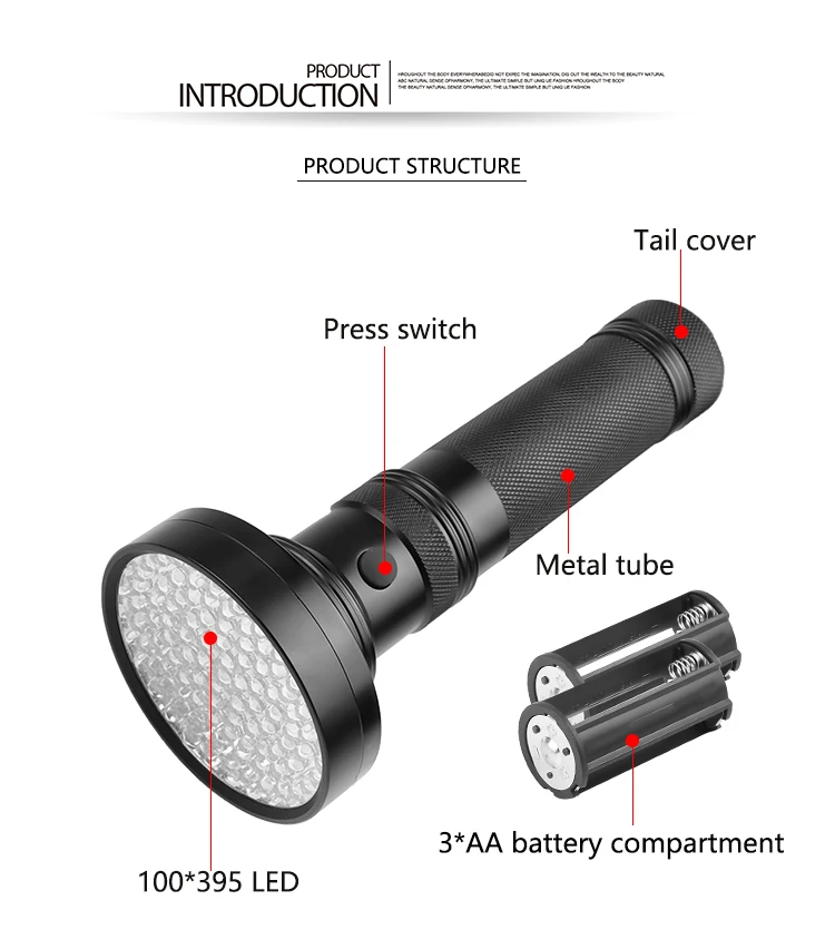 Linterna UV 21/51/100 LED luz UV 395nm linternas UV antorcha ultravioleta Detector de luz negra para mascotas secas manchas de orina insectos