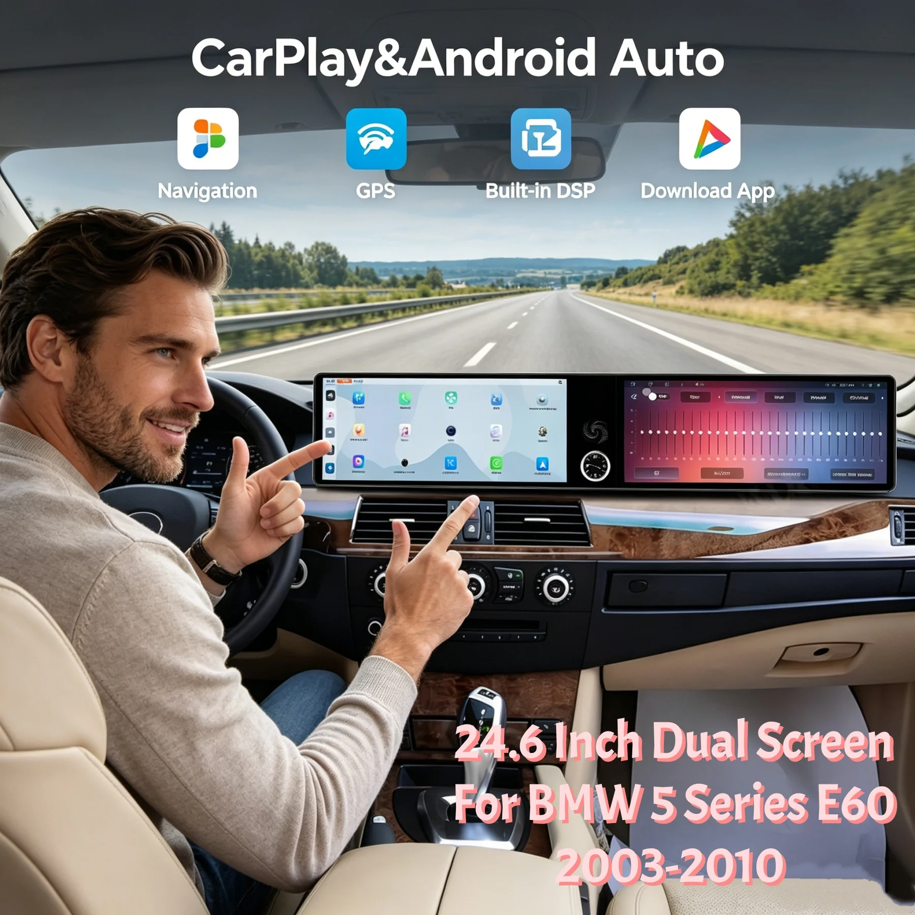 

24.6 INCH Android Auto Carplay Stereo For BMW 5 Series E60 2003-2010 Dual Screen CCC Car Radio GPS Navigation Multimedia Player