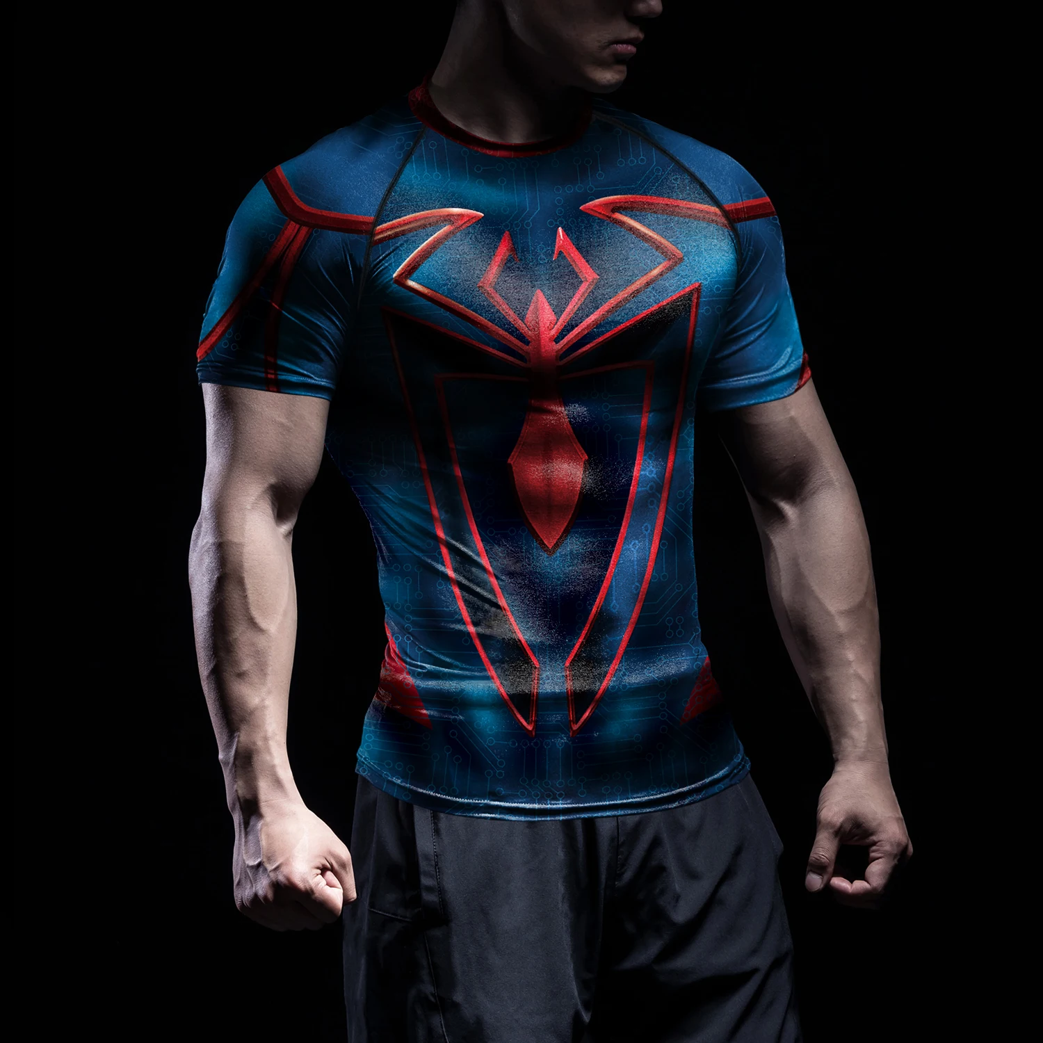 Men Compression Tights Sports T-Shirt,Super Hero 3D Digital Printing Fitness Shirt Spider Cosplay Workouts Running T-Shirt