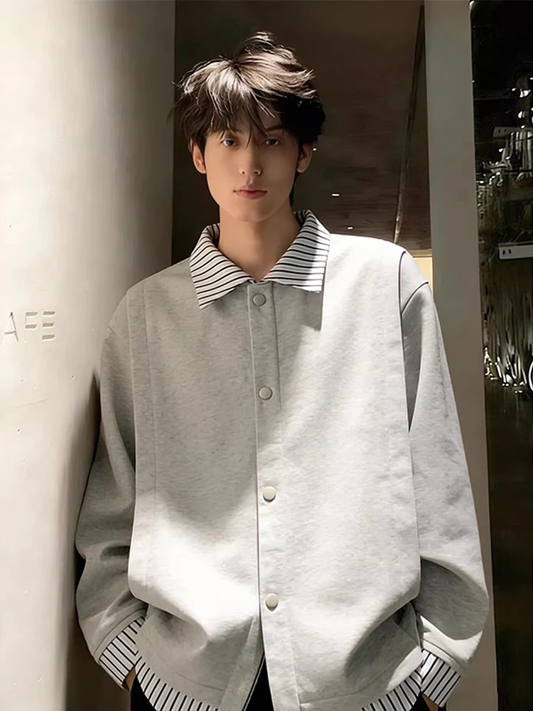 

Мужской кардиган-свитшот с отложным воротником и полосками, весна 2026, повседневный, утепленный, с эффектом двухслойности, из хлопка