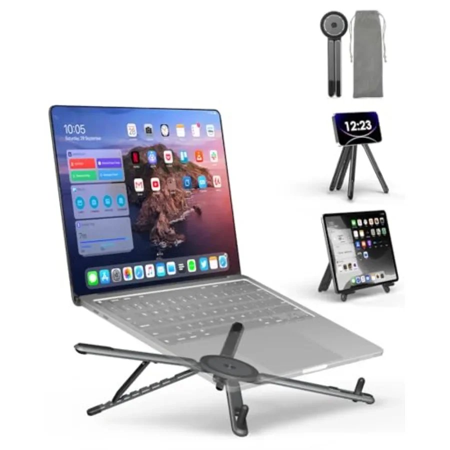

Подставка для ноутбука, 8-уровневая регулируемая по высоте, портативный держатель из алюминиевого сплава для ноутбуков 1016 дюймов и телефонов 413 дюймов, планшетов с Mag
