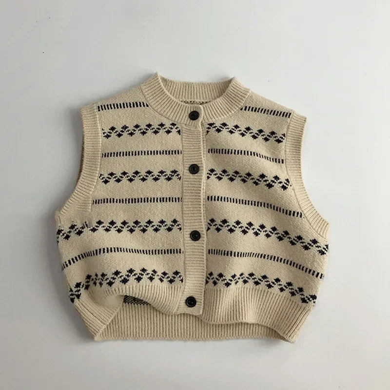 

Korean Kids Baby Boys Girl Knitwear Sweaters Autumn Boys Vest Coat Tops Knit Sleeveless Waistcoat Children Toddler Outerwear