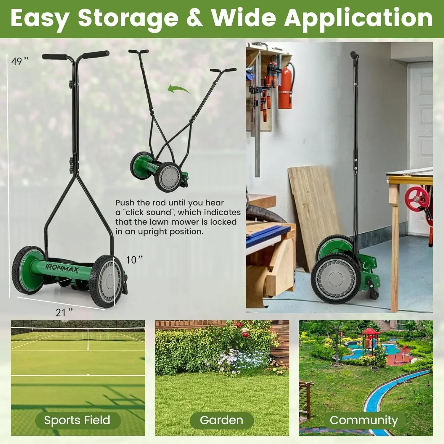 

[Limited Time Offer, Today Only!]Manual Lawn Mower, 14 Inch 5-Blade Walk-Behind Cordless Grass Cutter with 7 Gallon Removable Gr