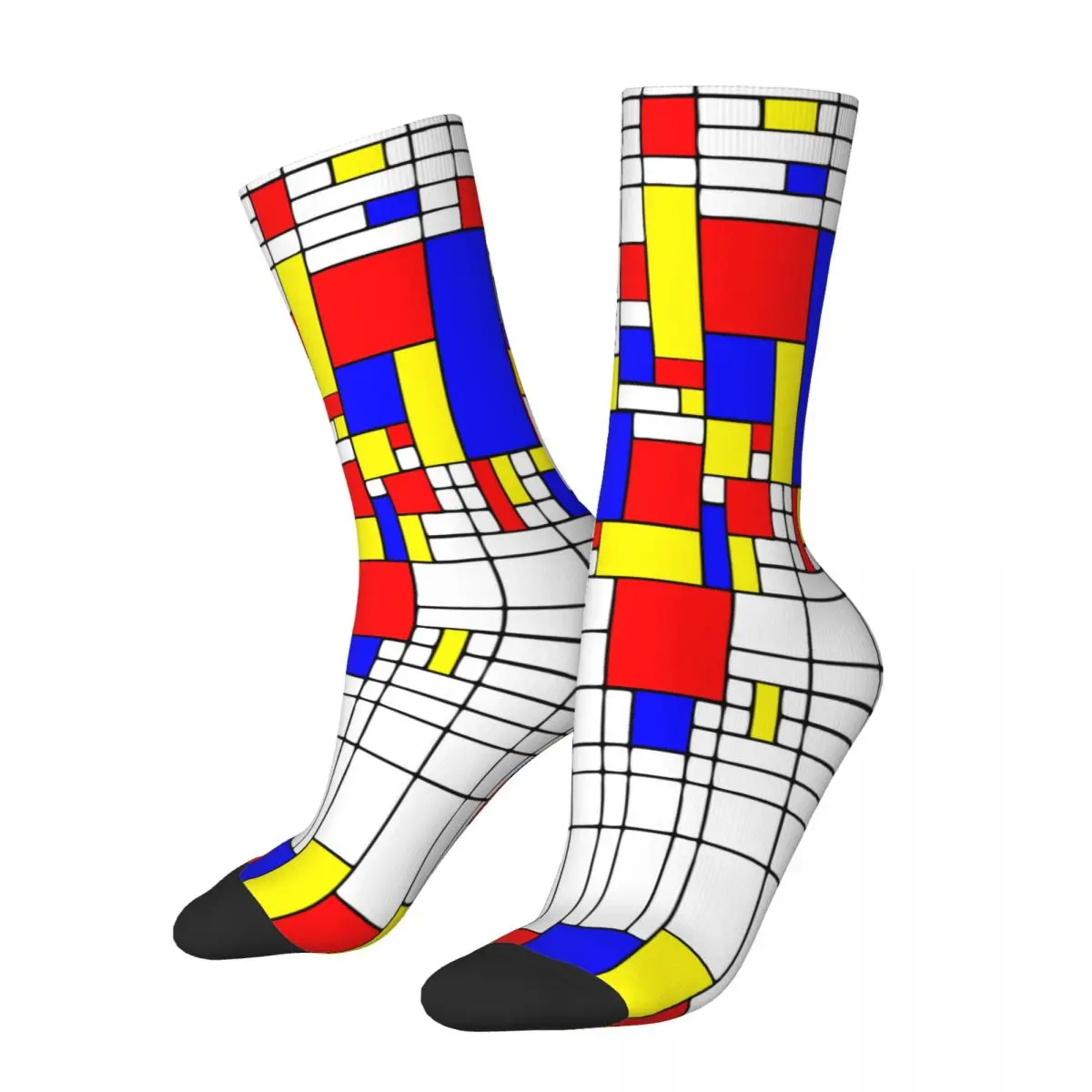 Winter Warm Retro Women Men Mondrian Map Socks Minimalist Geometric Non-slip Basketball Socks