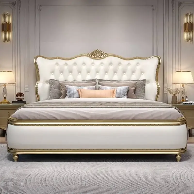 

Pretty Elegant Double Bed Queen European Unique Luxury Bedroom Frame Bed Sets Modern Solid Wood Cama Doble House Accessories