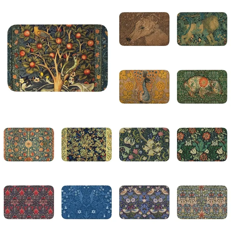 William Morris Animal Pattern Front Door Mat Anti-Slip Quick Dry Indoor Doormat Entrance Kitchen Balcony Rug Toilet Carpet