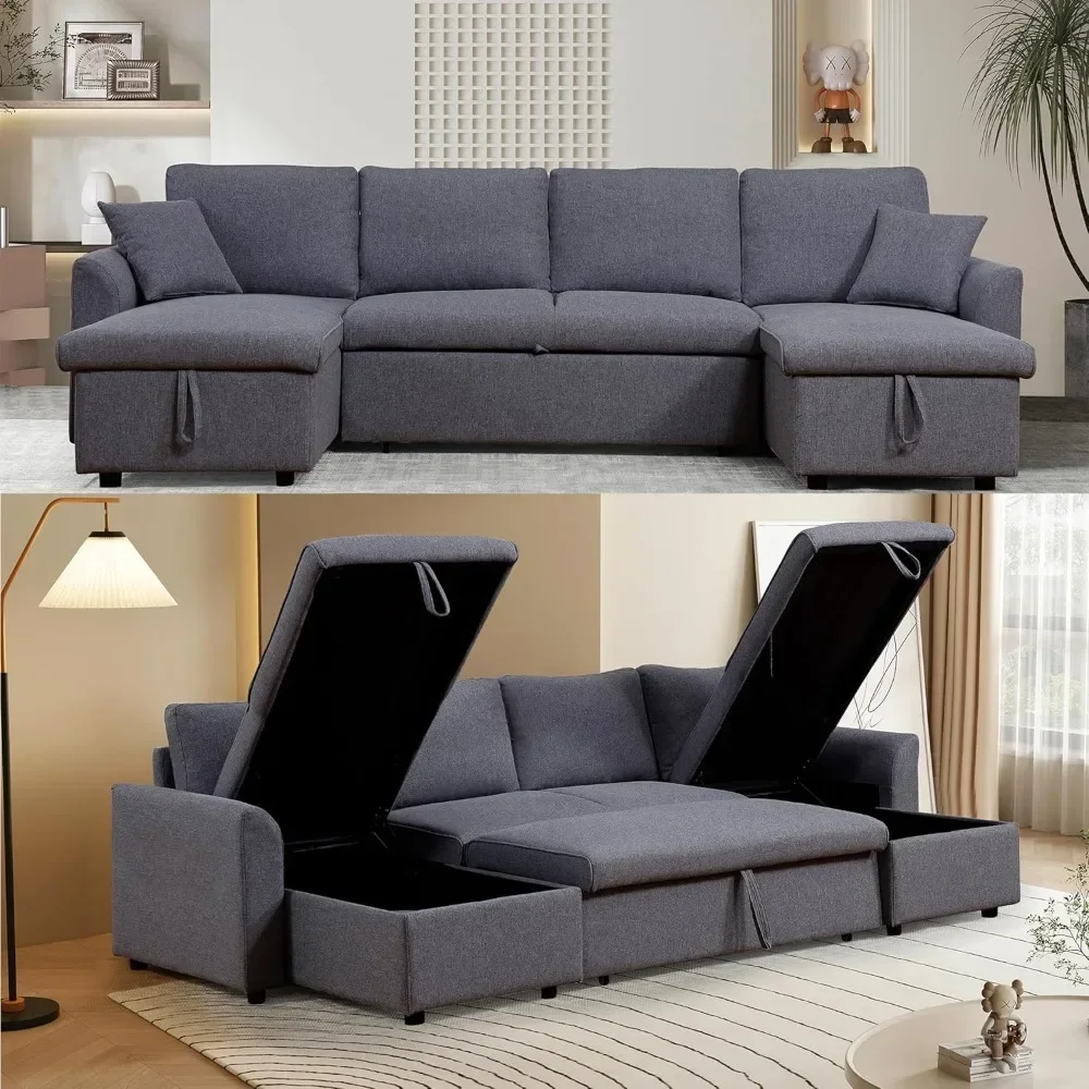 Sofa Bed, Wood Bedframe, for Living Room Bedroom Office, Pull Out Modular Sofa Bed Convertible Living Room Furniture