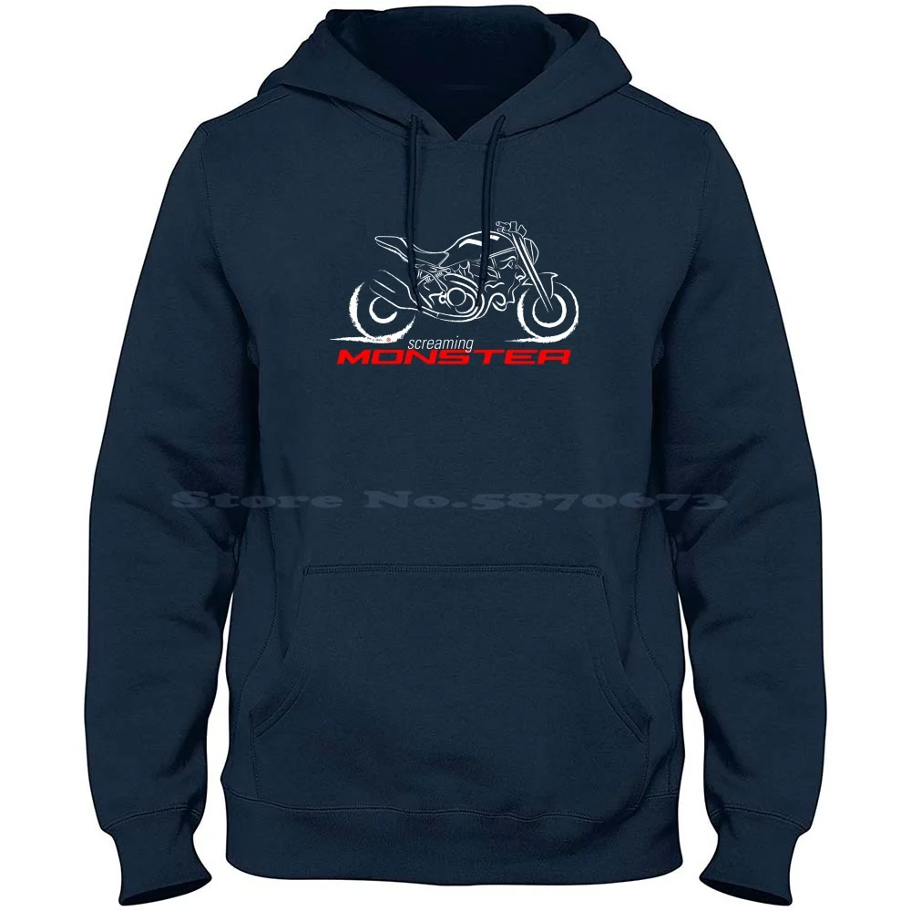 Screaming Monster Horsiontale , Chop Tail , Custom Bike , On Black-Real Biker 100% Cotton Hoodie Monster Lover Rider