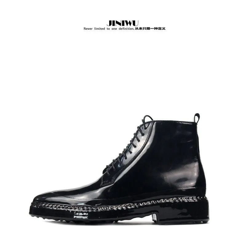JINIWU 2026 Autumn Winter Melted Sole Simple Lace Up Leather Boots, Cheese Sole Cowhide Ankle Boots, British Style Men Boots