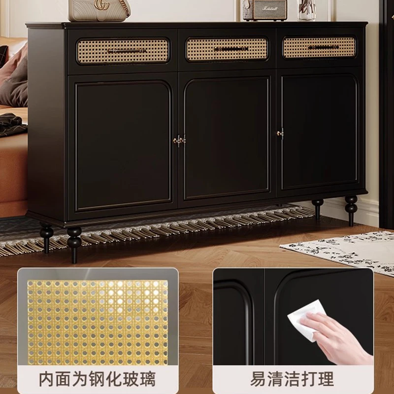 American Rattan Shoe Cabinet French Creative Solid Wood Living Room Partition Cabinet French Retro Home Furniture Aparador FYLC