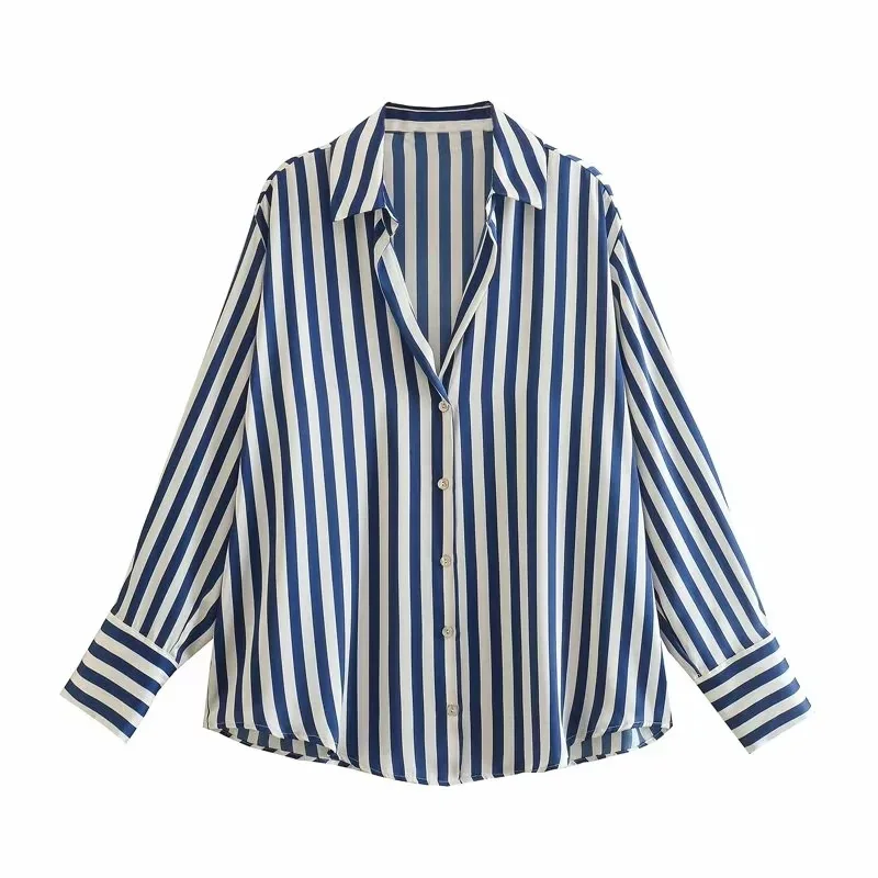 Women's Shirt Silk Texture Lapel Long Sleeve Solid Color/Stripe Loose Blouse Casual Versatile Fashion Comfort Spring 2024