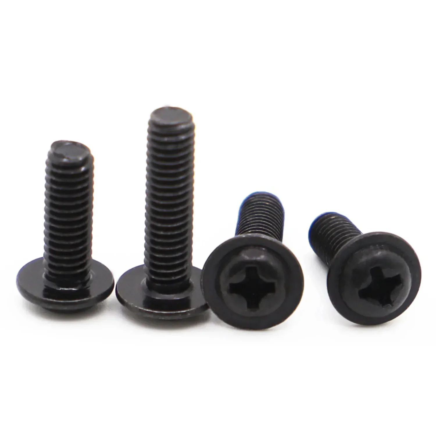 10-100pcs PWM Bolt M1.7 M2 M2.5 M3 M4 M5 M6 Black Carbon Steel Cross Phillips Pan Round Head With Washer Collar Screw