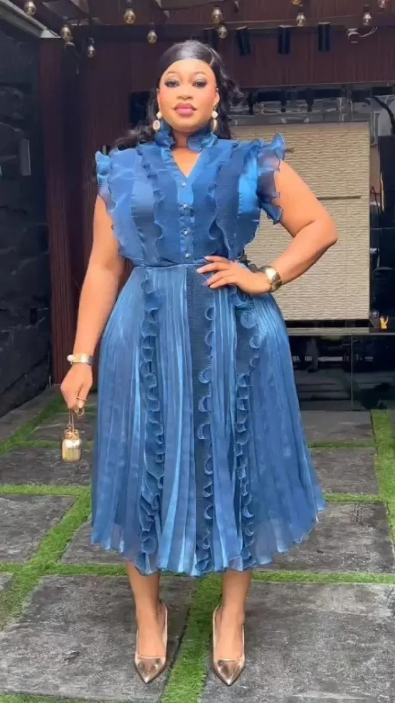 

Элегантные африканские платья Дашики для женщин, большие размеры, африканское платье миди без рукавов с v-образным вырезом из полиэстера, вечерние вечерние платья L-4XL