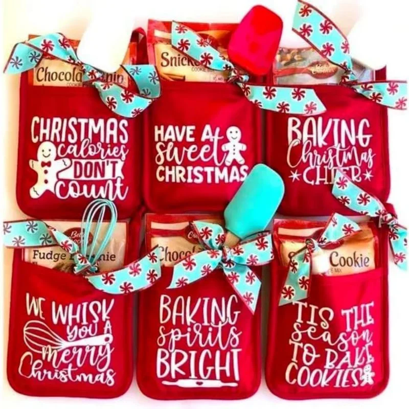 

Christmas pot rack baking kit High Quality Cloth Durable Oven Gloves Bag Red Funny Pot Rack Baking Kit Christmas Baking Mitts