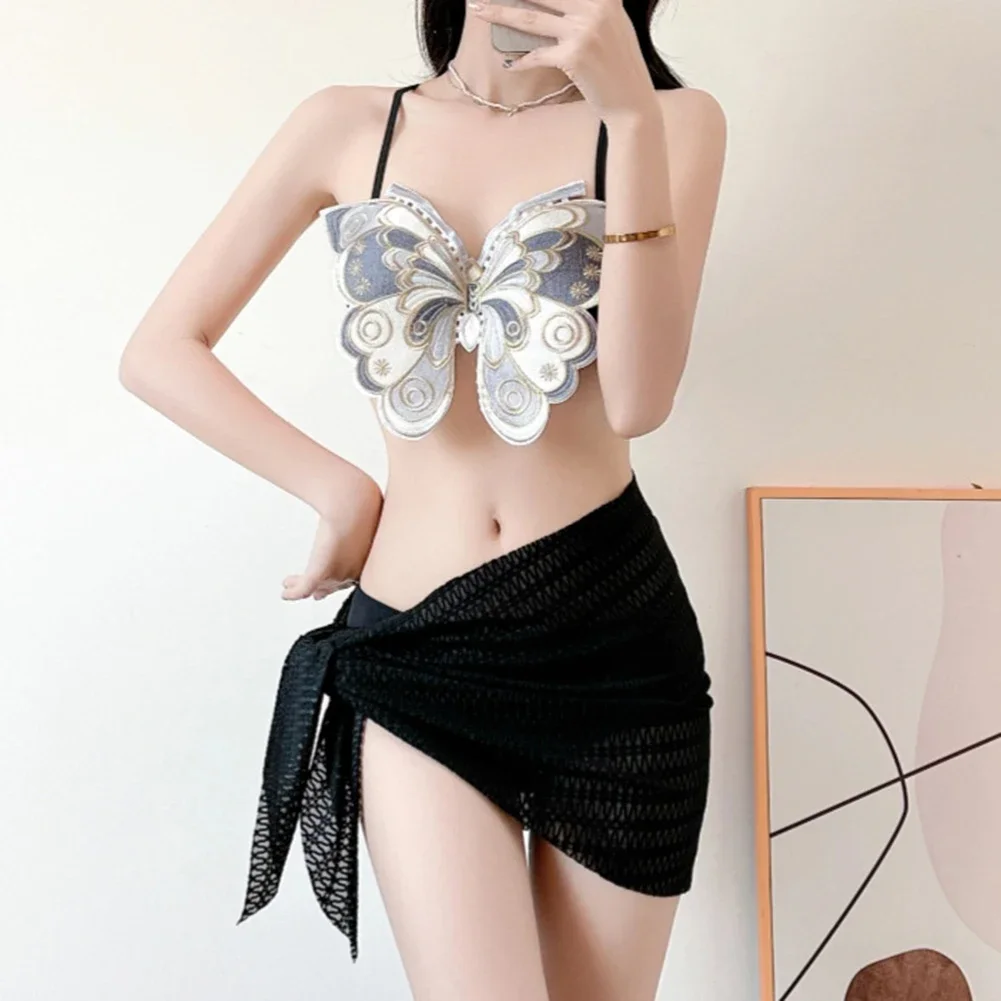 Seksowna gorąca dziewczyna haftowana kokarda wyszczuplająca piękne bikini z tyłu czyste pragnienie dziewczyna podział miękkie trzyczęściowe seksowne biustonosze strój kąpielowy damski