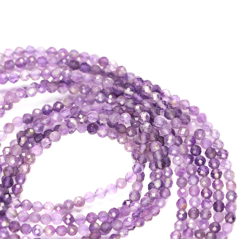 Natural 2mm 3mm Amethyst Bead Small Tiny Faceted Loose Gemstone Crystal Beads for Jewelry Making Pendant Necklace DIY Accessory