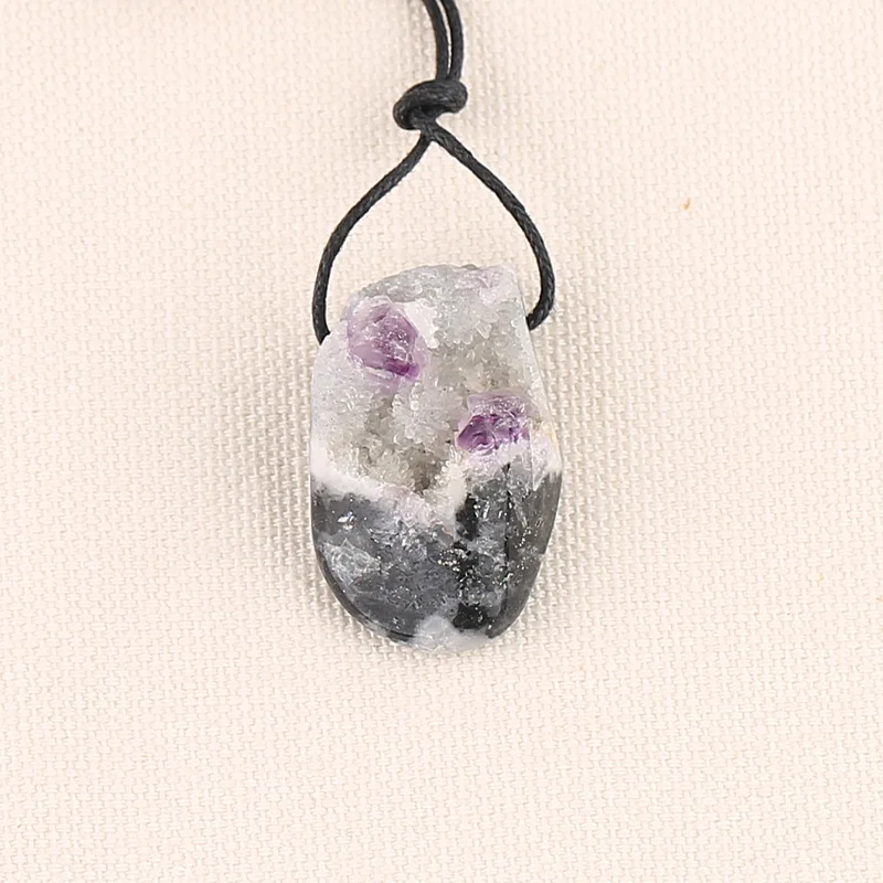 Natural Amethyst Druzy Geode Pendant – Raw Mineral Gemstone Specimen with Sparkling Crystal Surface