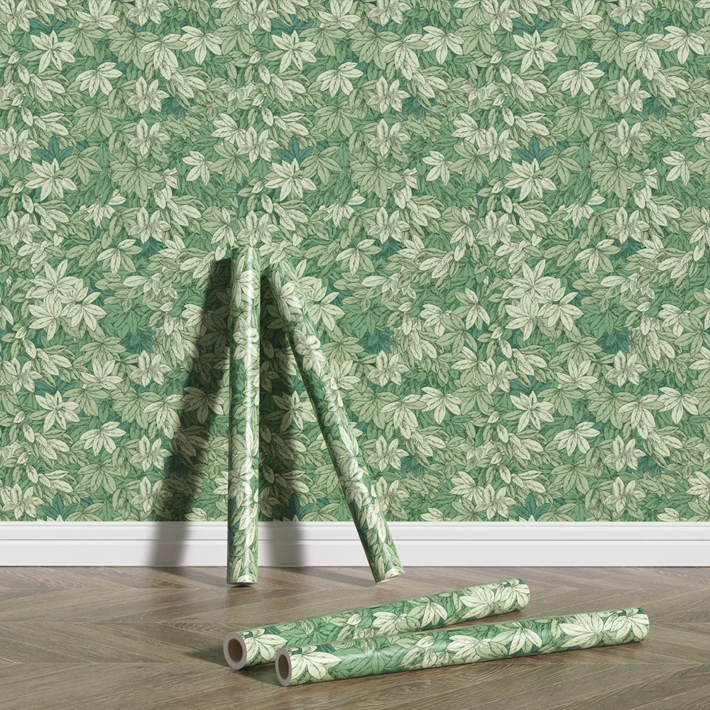 

Leaf Design Furniture And Cabinet Stick Waterproof Peel And Stick Green Leaf Printed PVC Removable Scratch Resistant Wallpaper