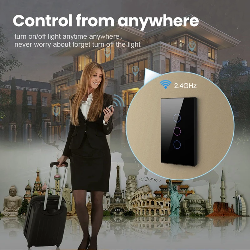 Inteligentny przełącznik ścienny Wi-Fi Przełączniki światła LED 1/2/3/4 Gang Inteligentny czujnik dotykowy Biała wtyczka amerykańska