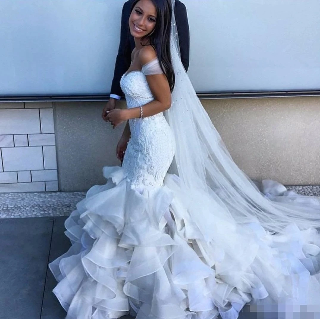 ANGELSBRIDEP Sweetheart suknie ślubne syrenka Vestido De Noiva urocza aplikacja wzburzyć szata de mariee formalne suknie panny młodej HOT