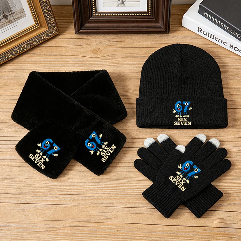 

67 Woman Man Knitted Hat Scarf Gloves 3pcs Set Six Seven Boy Girl Winter Beanie Cap Muffler Mittens Steal A Brainrot Xmas Gift