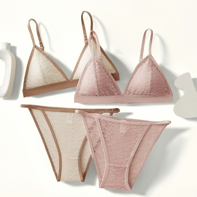  Women French Lace Bra and Panties Set Non-wire Bralette Push-Up Bra Low-Rise Briefs Sexy Lingerie Female Lace Underwear Set 