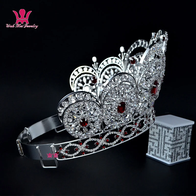 Mo249 High Grade Crowns Round Circles Red Stone Mixing Hand Made Hairdress adjustable Headband  Miss Universe Pageant Crown