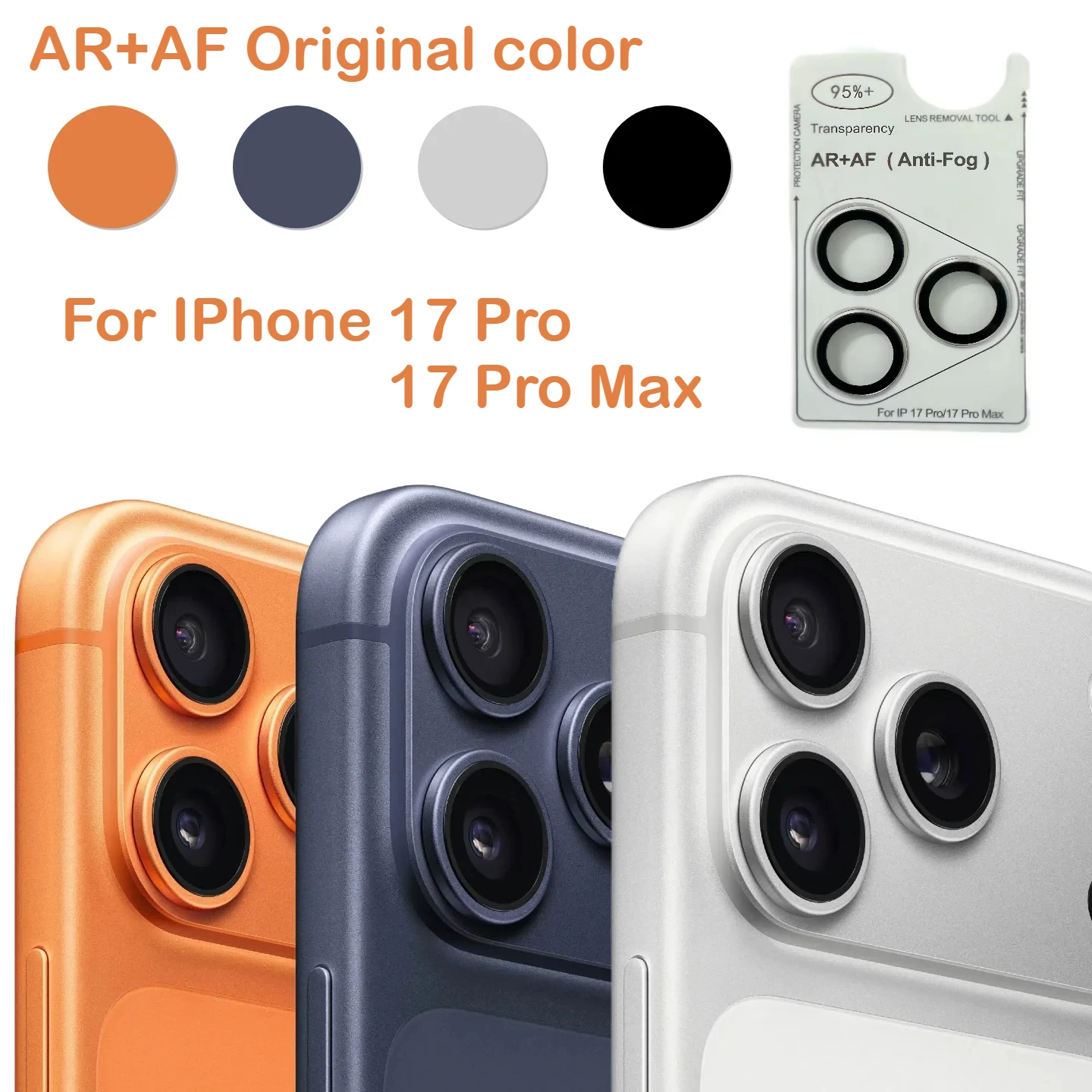 AR + AF مكافحة الضباب الزجاج المقسى حامي الكاميرا الخلفية فيلم آيفون 17 برو ماكس 9H اللون الأصلي الصلب درع غطاء معدني غطاء كامل