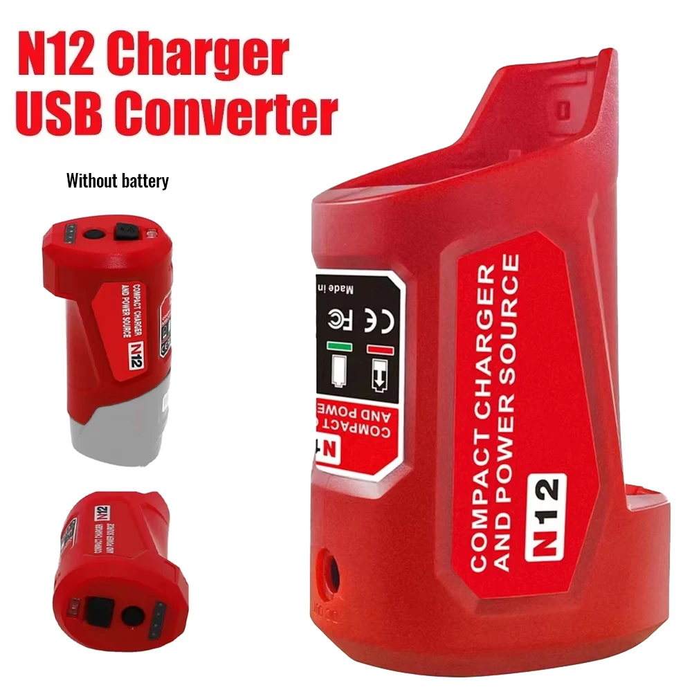 

N12 Battery Power Source Adapter for Milwaukee 12V M12 Battery Power Wheel Charger Adapter with 12V DC Port USB Port
