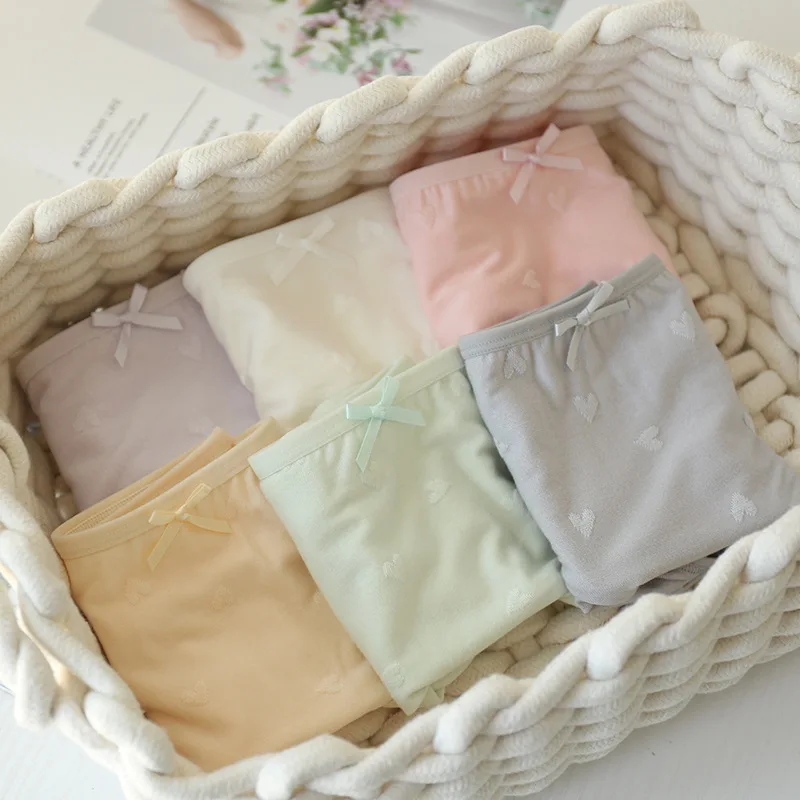 Young girl Underwear 6pc/lot Lovely low Waist Briefs student Panties children solid candy fashion Teenagers M-XL